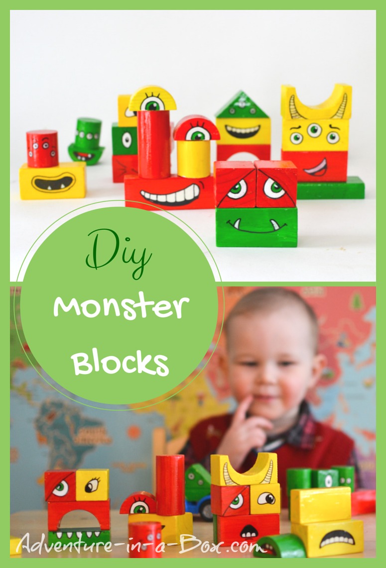 Make-a-Monster Wooden Blocks Makeover Pinterest Header | Adventure in a Box