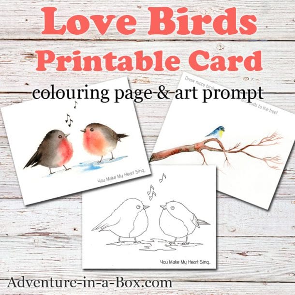 Love Birds Free Printable Card Colouring Page Art Prompt