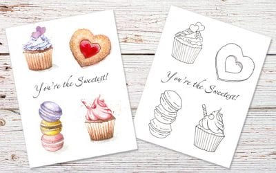 Cupcakes and Hearts: Free Printable Card & Colouring Page
