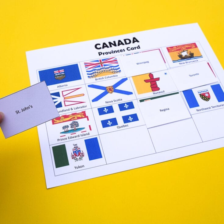 Canada: Provinces, Capitals and Flags - Printable Learning Game